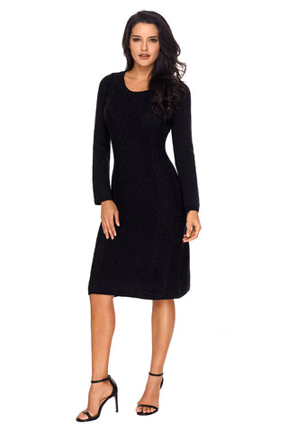 Bsubseach  Women Winter O Neck Slim Knitted Sweater Dresses Long Sleeve Bodycon Midi Dress