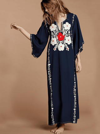 Bsubseach Embroidered Long Kaftan Dresses for Women Beach Caftan Swimsuit Cover Up