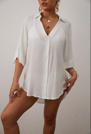 Crochet Swimsuit Half Sleeve Beach Short Shirt