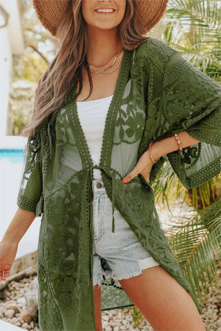 Beach Embroidery Lace Long Sleeve Kimono Cardigan - Bsubseach