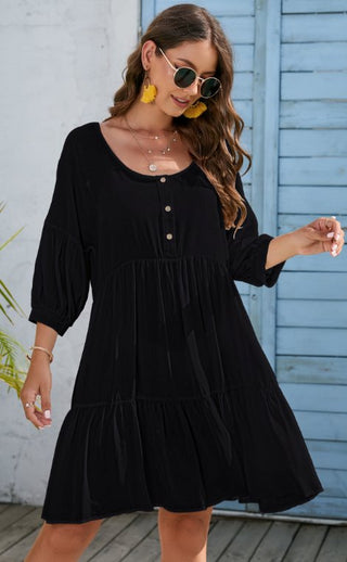 Black 3/4 Sleeve Short Beach Dress