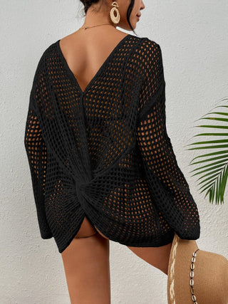 Beach Cover Up Sexy Hollow Out Crochet Cover Up Lantern Sleeve Knitted - Bsubseach