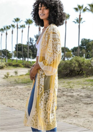 Beach Embroidery Lace Long Sleeve Kimono Cardigan - Bsubseach