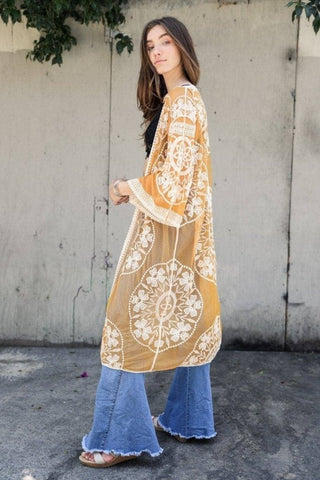 Beach Embroidery Lace Long Sleeve Kimono Cardigan - Bsubseach