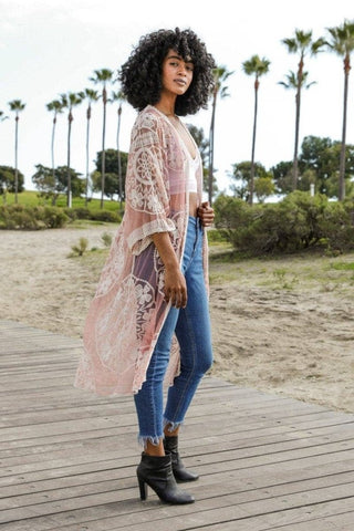 Beach Embroidery Lace Long Sleeve Kimono Cardigan - Bsubseach