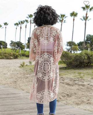 Beach Embroidery Lace Long Sleeve Kimono Cardigan - Bsubseach