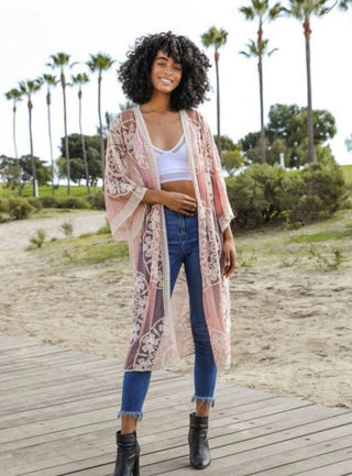 Beach Embroidery Lace Long Sleeve Kimono Cardigan - Bsubseach