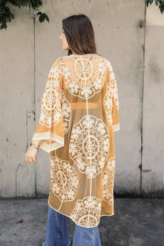 Beach Embroidery Lace Long Sleeve Kimono Cardigan - Bsubseach