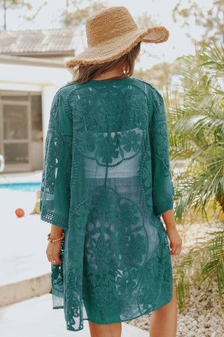 Beach Embroidery Lace Long Sleeve Kimono Cardigan - Bsubseach