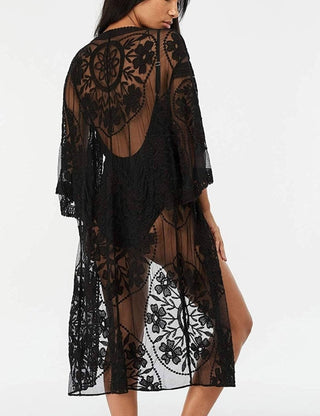 Beach Embroidery Lace Long Sleeve Kimono Cardigan - Bsubseach