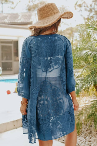 Beach Embroidery Lace Long Sleeve Kimono Cardigan - Bsubseach