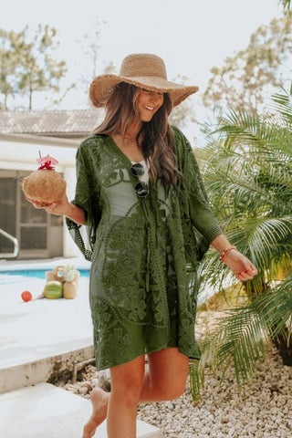 Beach Embroidery Lace Long Sleeve Kimono Cardigan - Bsubseach