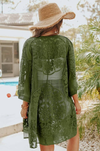 Beach Embroidery Lace Long Sleeve Kimono Cardigan - Bsubseach