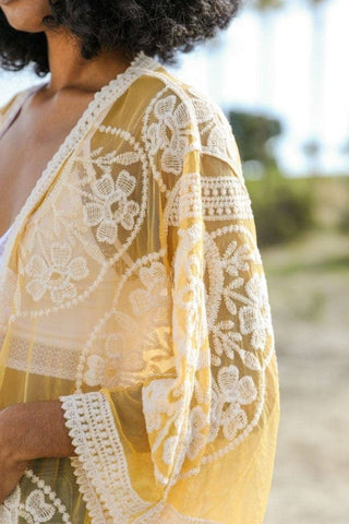 Beach Embroidery Lace Long Sleeve Kimono Cardigan - Bsubseach