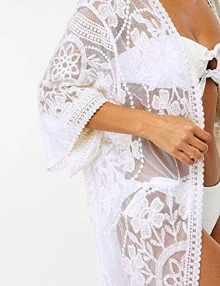 Beach Embroidery Lace Long Sleeve Kimono Cardigan - Bsubseach