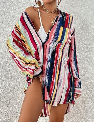 Beach Striped Cover Up Shirt - Bsubseach