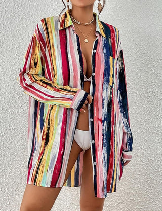 Beach Striped Cover Up Shirt - Bsubseach