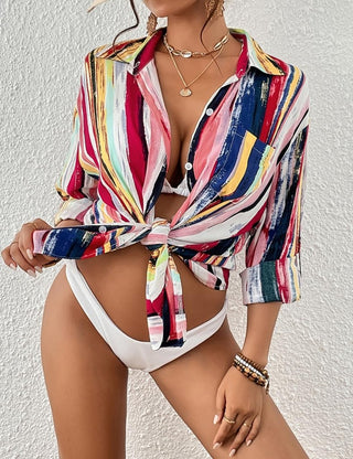 Beach Striped Cover Up Shirt - Bsubseach