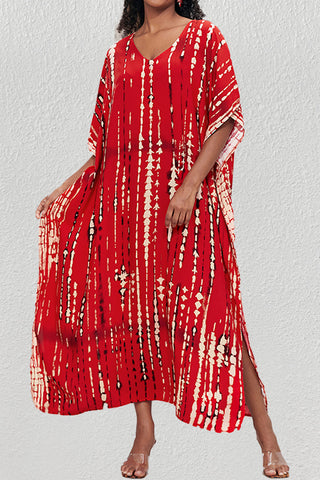 red V-neck best plus size beach kaftan dress 