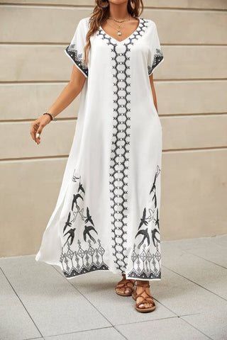 Bird Embroidery Kaftan Beach Cover Up Dress - Bsubseach