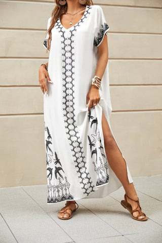 Bird Embroidery Kaftan Beach Cover Up Dress - Bsubseach