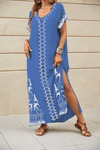 Bird Embroidery Kaftan Beach Cover Up Dress - Bsubseach