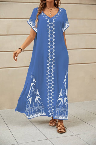 Bird Embroidery Kaftan Beach Cover Up Dress - Bsubseach