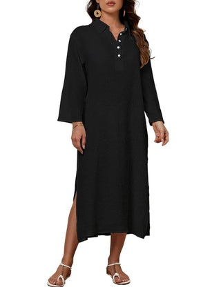 Black Button - Down Beach Coverup Dress - Bsubseach