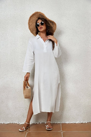 Black Button - Down Beach Coverup Dress - Bsubseach