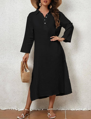 Black Button - Down Beach Coverup Dress - Bsubseach