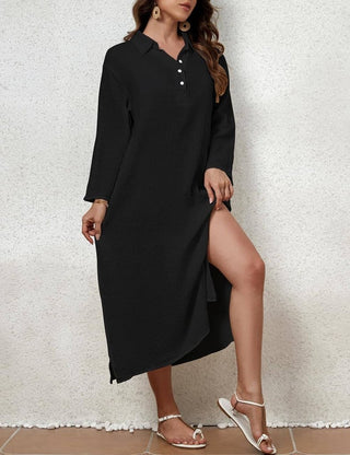 Black Button - Down Beach Coverup Dress - Bsubseach