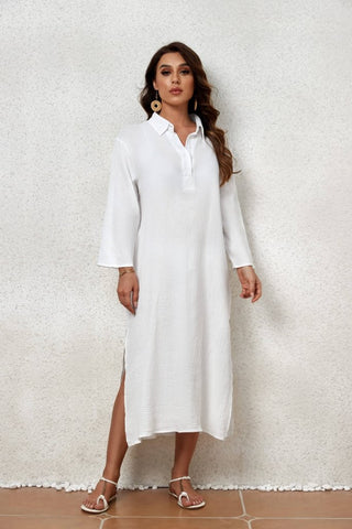 Black Button - Down Beach Coverup Dress - Bsubseach