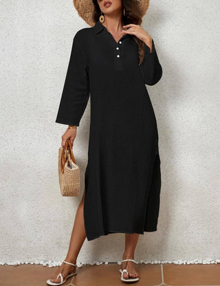 Black Button - Down Beach Coverup Dress - Bsubseach