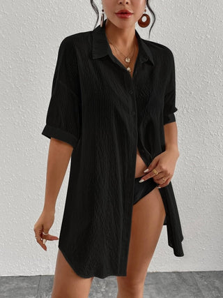 Black Button - Down Swimsuit Cover - Up Dress for Women - Bsubseach