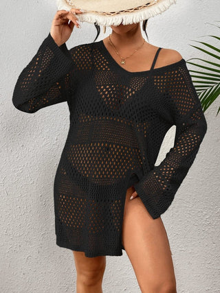 Black Crochet Beach Cover Up: Bikini Top with Side Split - Bsubseach