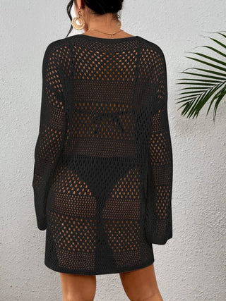Black Crochet Beach Cover Up: Bikini Top with Side Split - Bsubseach