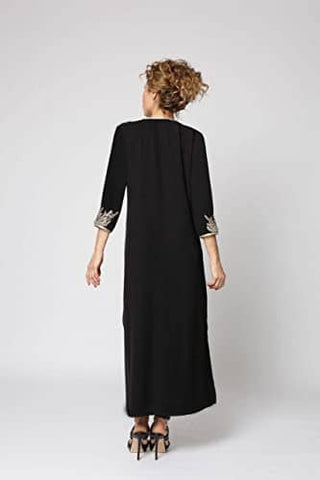 Black Embroidered Half Sleeve Kaftan Cover Up - Bsubseach