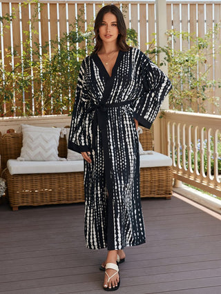 Black Long Kimono: Women's Plus Size Swim Cover - Up - Bsubseach