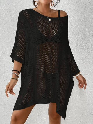 black maxi beach cover up crochet sleeve dress