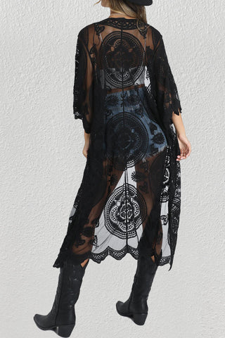 black maxi cover up lace kimono cardigan