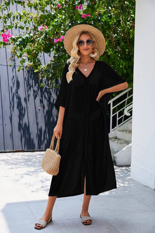 Black Sheer Kaftan Swimsuit Cover Up - Bsubseach