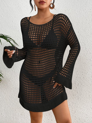 Black Side Split Crochet Bikini Cover Up: Sexy Summer Beachwear - Bsubseach