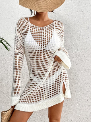 Black Side Split Crochet Bikini Cover Up: Sexy Summer Beachwear - Bsubseach