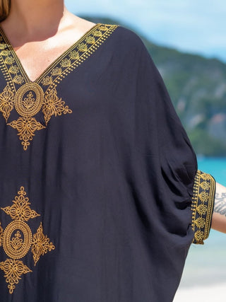 Black V - Neck Kaftan Summer Dress Maxi - Bsubseach