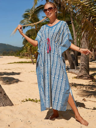 Blue Short Sleeve Beachwear Cover Up - Bsubseach