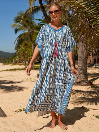 Blue Short Sleeve Beachwear Cover Up - Bsubseach