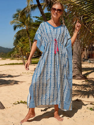 Blue Short Sleeve Beachwear Cover Up - Bsubseach