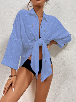 blue tie dye beach cover up crochet shorts and top