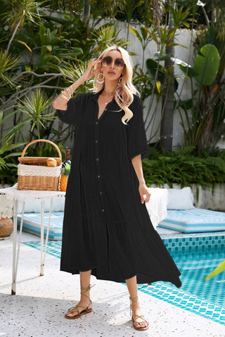 Button Down Long Sleeve Cover Up Dress - Bsubseach