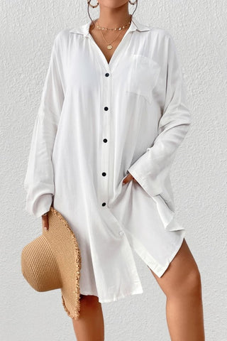 Button Down Solid Black&White Shirt Cover up - Bsubseach